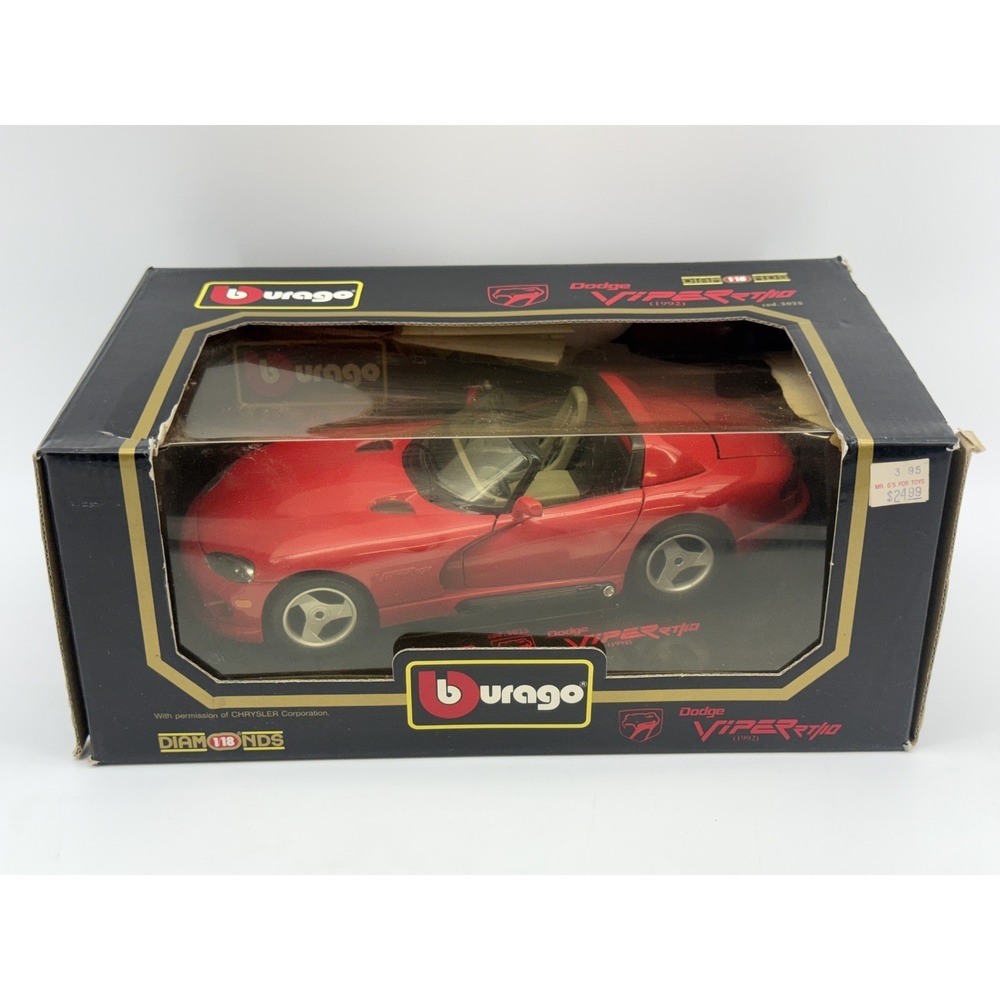 Bburago Dodge Viper 1:18 Scale Diecast Model Car Red Metal Detailed Interior Die